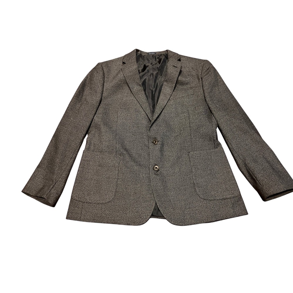 Stafford Mens 48R Grey Micro Pattern Blazer Sport Coat Brown Elbow Patches - Picture 2 of 12